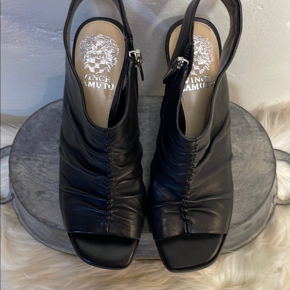 #0178 NWOT Vince Camuto Black Leather Slingback Ruched Open Toe Heels-6.5 - Picture 6 of 13